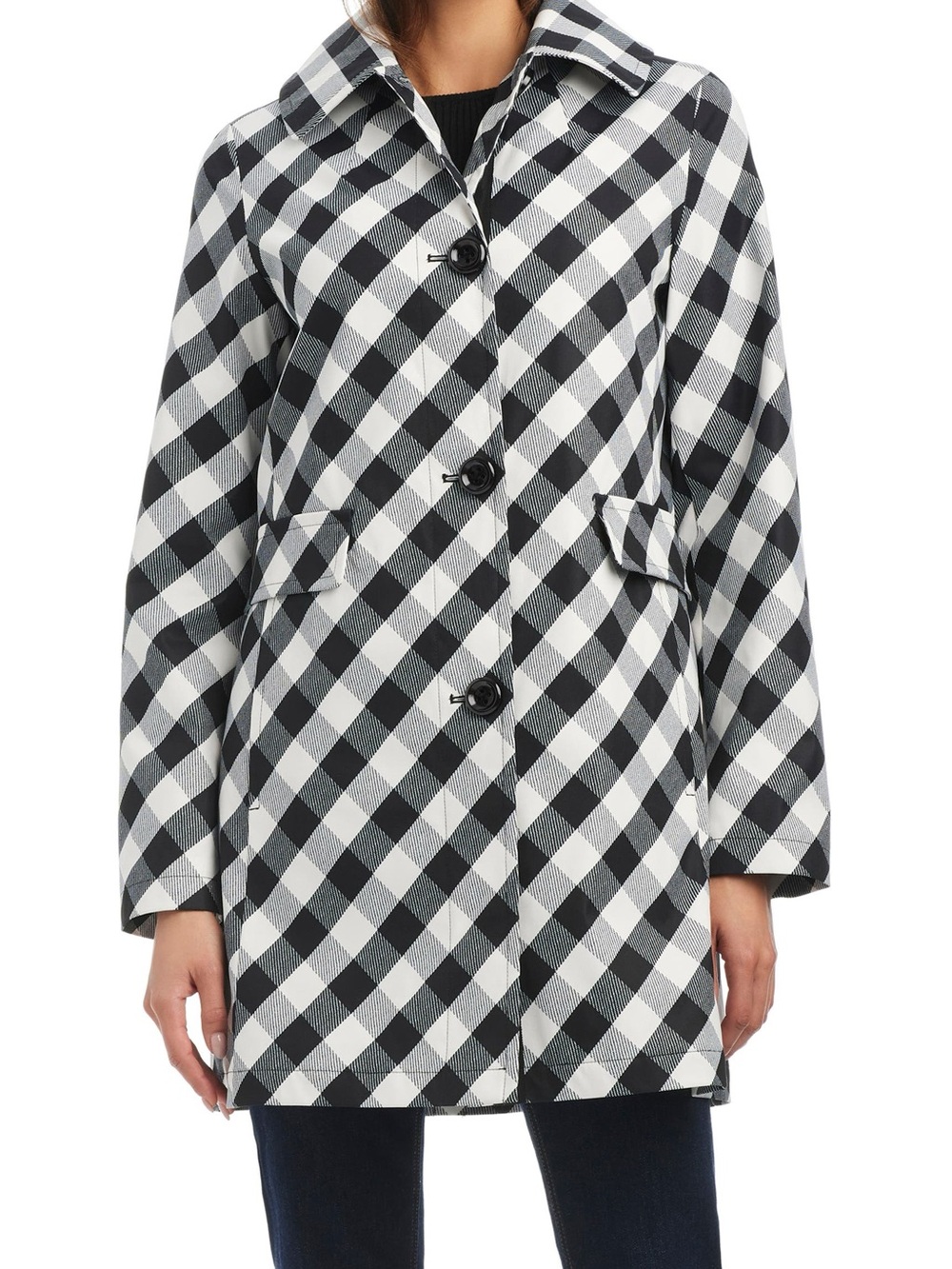 kate spade Black and White Gingham Hooded Raincoat - Picture 4 of 13